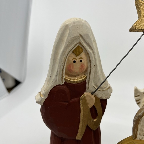 Carved Wood Nativity Folk Art‎ Hand Painted Signed Derek Adams Jesus Mary Joseph - Picture 2 of 12